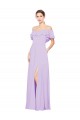 Affordable Ruffled Off the Shoulder Long Chiffon Bridesmaid Dress with Slit UK