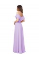 Affordable Ruffled Off the Shoulder Long Chiffon Bridesmaid Dress with Slit UK
