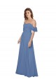 Affordable Flutter Sleeves Scoop Neck Off the Shoulder Long Chiffon Bridesmaid Dress UK