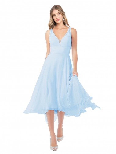 Affordable Chiffon Midi Length Keyhole Back Bridesmaid Dress UK