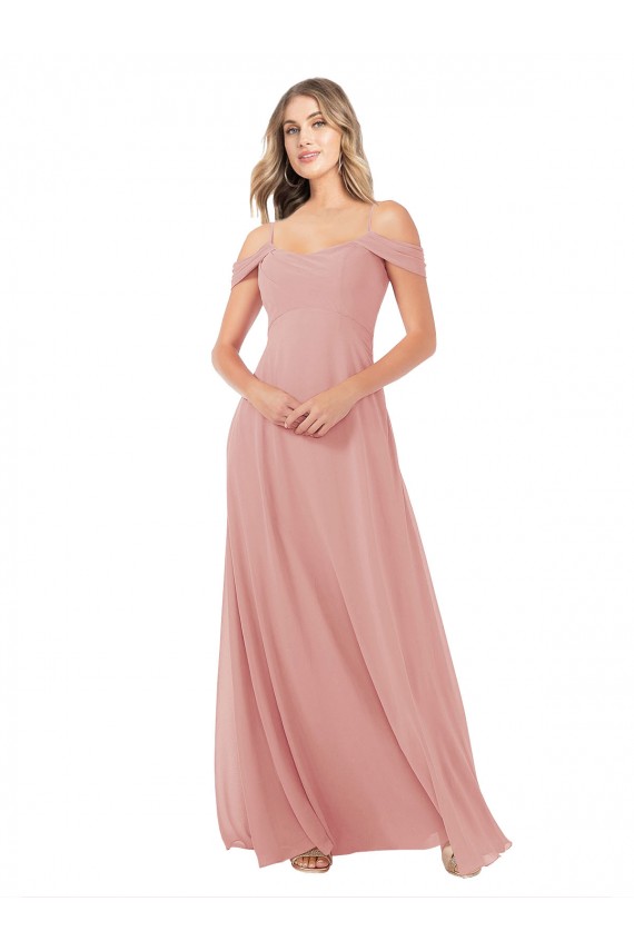 Affordable Draped Shoulder Sash Back Chiffon Bridesmaid Dress UK