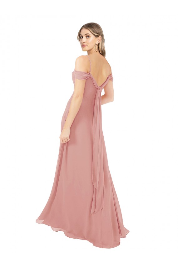 Affordable Draped Shoulder Sash Back Chiffon Bridesmaid Dress UK