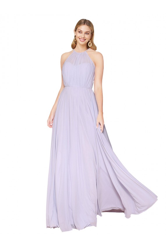 Affordable High Neck Halter Shirred Chiffon Bridesmaid Dress UK