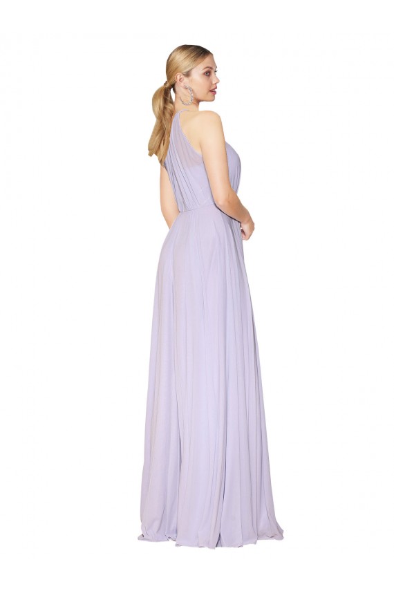 Affordable High Neck Halter Shirred Chiffon Bridesmaid Dress UK