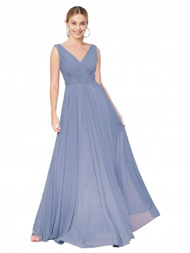 Affordable Floor Length High Neck V-Back Chiffon Bridesmaid Dress UK