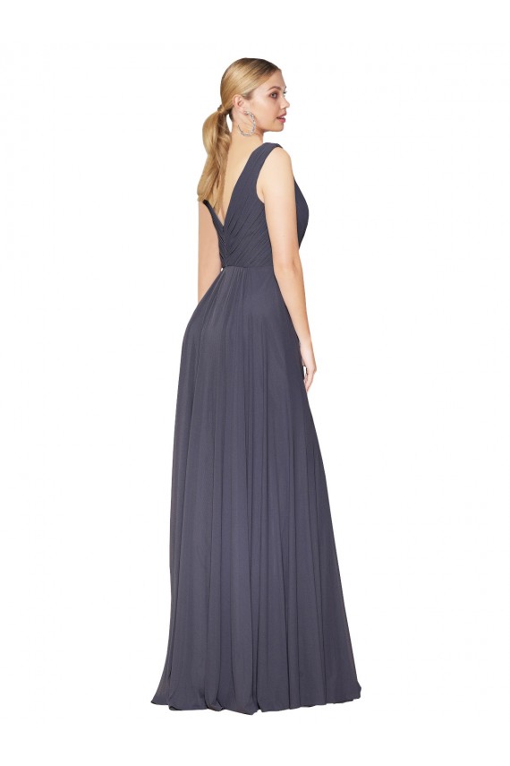 Affordable Floor Length High Neck V-Back Chiffon Bridesmaid Dress UK
