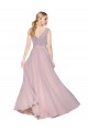 Affordable Draped V-Neck Long Chiffon Bridesmaid Dress with Shirred Bodice UK