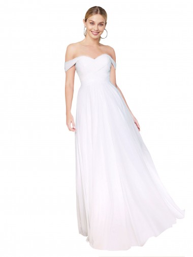 Affordable Off the Shoulder Long Full Length Chiffon Bridesmaid Dress UK