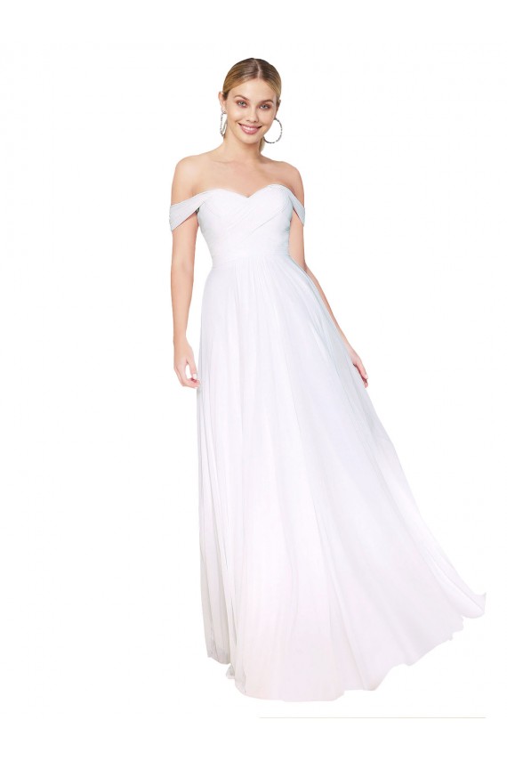 Affordable Off the Shoulder Long Full Length Chiffon Bridesmaid Dress UK
