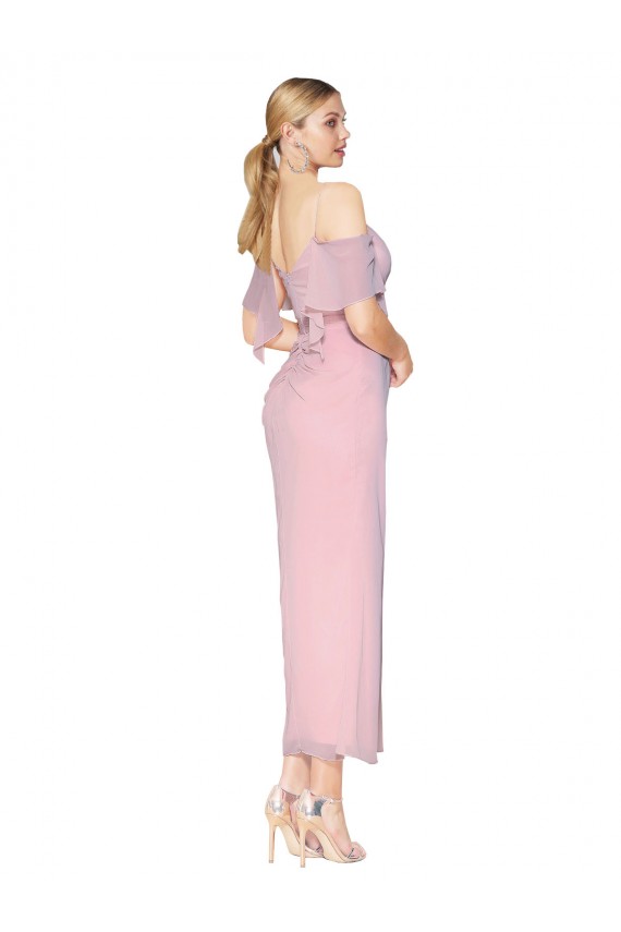 Affordable Mermaid Cold Shoulder Short Knee Length Chiffon Bridesmaid Dress UK