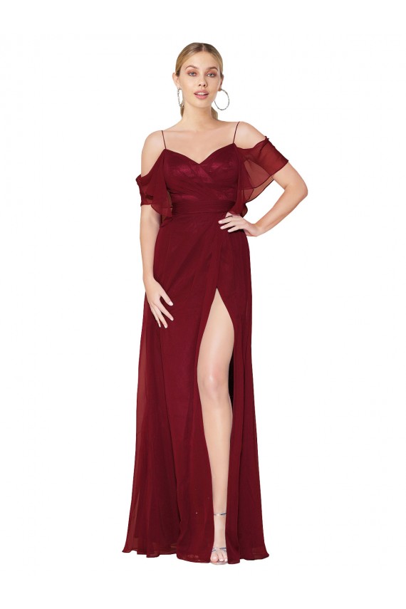 Affordable Cold Shoulder Long Mermaid Chiffon Bridesmaid Dress with Straps UK