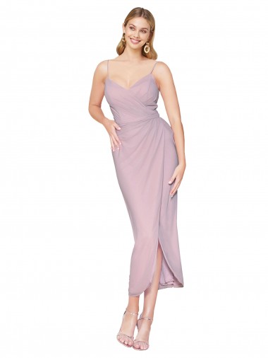 Affordable Short Knee Length Chiffon Wrap Bridesmaid Dress with Straps UK