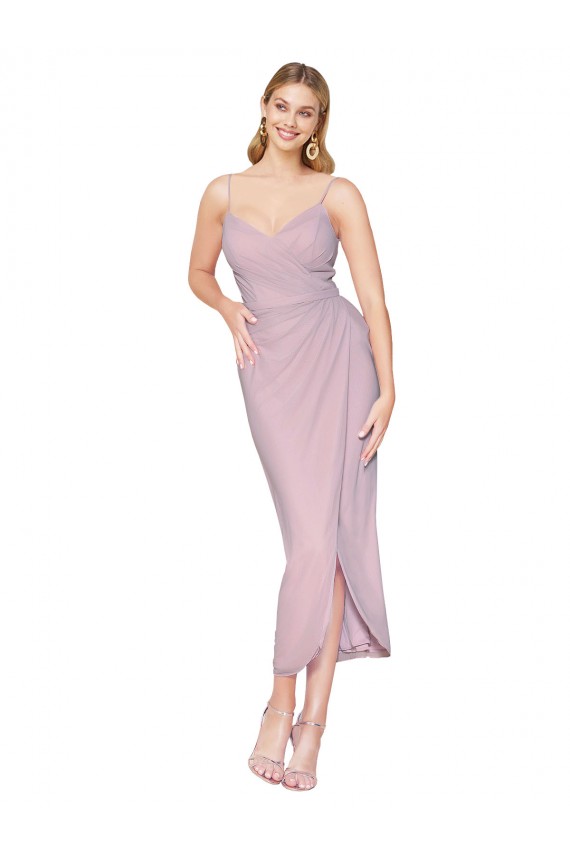 Affordable Short Knee Length Chiffon Wrap Bridesmaid Dress with Straps UK
