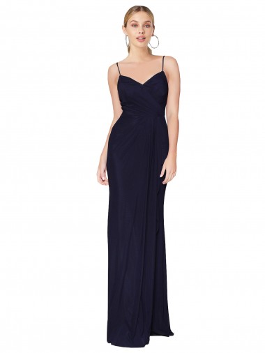 Affordable Draped Spaghetti Straps Long Chiffon Mermaid Bridesmaid Dress UK