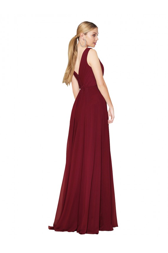 Affordable Draped A-Line V-Neck Floor Length Chiffon Bridesmaid Dress UK
