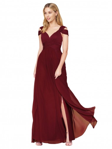 Affordable Off the Shoulder Long Chiffon Bridesmaid Dress with Side Slit UK