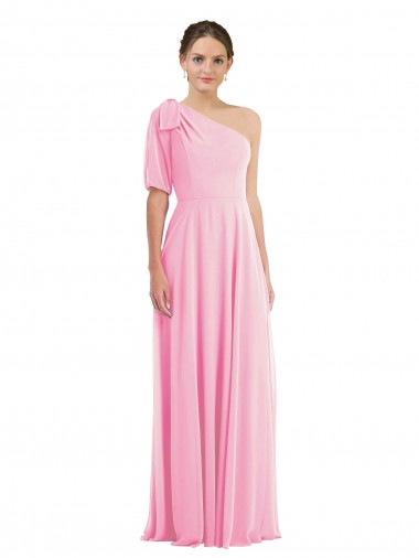 Affordable Bow One Shoulder Flounce Sleeve Maxi Bridesmaid Dress UK