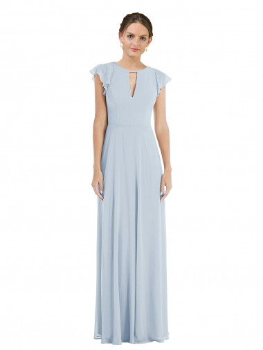 Affordable Flutter Sleeve V Keyhole Chiffon Maxi Bridesmaid Dress UK