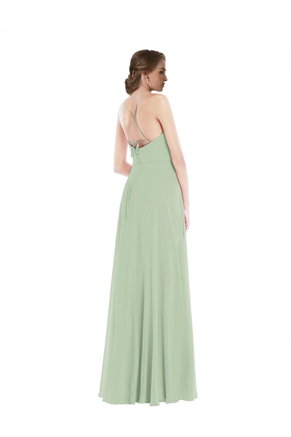 Affordable Scoop Neck Tie Strap Maxi Bridesmaid Dress with Front Slit UK
