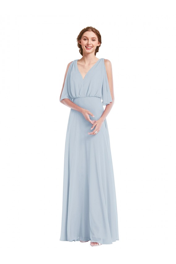 Affordable V-Neck Split Sleeves Blouson Bodice Maxi Bridesmaid Dress UK