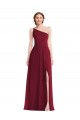 Affordable One Shoulder Chiffon Maxi Bridesmaid Dress with Shirred Front Slit UK