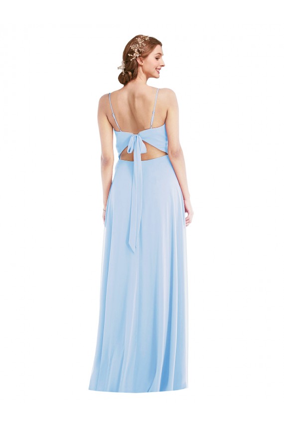 Affordable Tie Back Cutout Maxi Bridesmaid Dress with Front Slit UK
