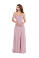 Affordable Off the Shoulder Draped Sleeve Maxi Bridesmaid Dress with Front Slit UK