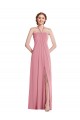 Affordable Draped Chiffon Grecian Column Bridesmaid Dress with Front Slit UK