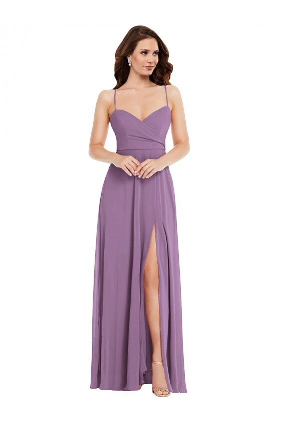 Affordable Wrap Bodice Maxi Bridesmaid Dress with Front Slit UK