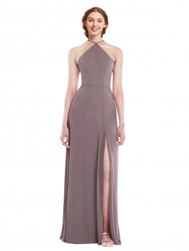 Affordable Diamond Halter Maxi Bridesmaid Dress with Front Slit UK