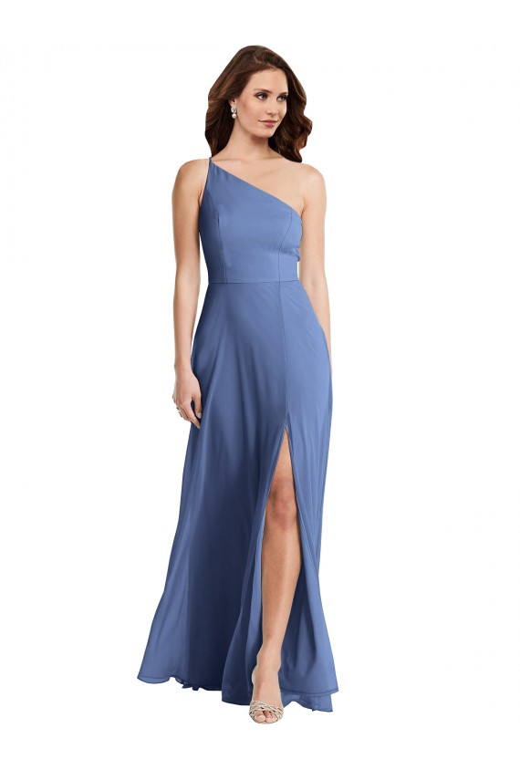Affordable One Shoulder Full Length Maxi Bridesmaid Dress with Flirty Slit UK