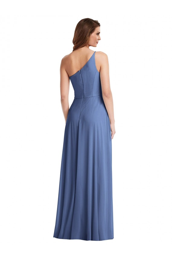 Affordable One Shoulder Full Length Maxi Bridesmaid Dress with Flirty Slit UK
