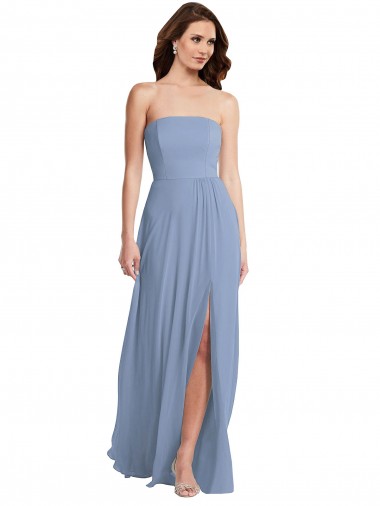 Affordable Strapless A-Line Maxi Bridesmaid Dress with Front Slit UK