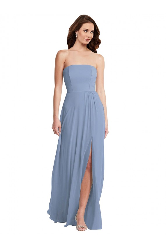 Affordable Strapless A-Line Maxi Bridesmaid Dress with Front Slit UK