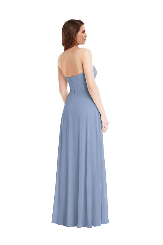 Affordable Strapless A-Line Maxi Bridesmaid Dress with Front Slit UK