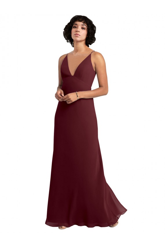 Affordable Notched Neckline Empire Waist Chiffon Slip Bridesmaid Dress UK