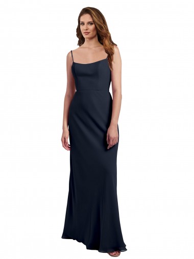 Affordable Scoop Neck Long Chiffon Open Back Bridesmaid Dress with Spaghetti Straps UK