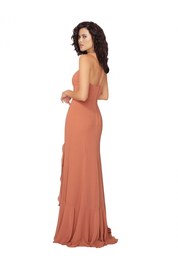 Affordable Chiffon Square Neck Bridesmaid Dress with Ruffled Skirt Slit UK