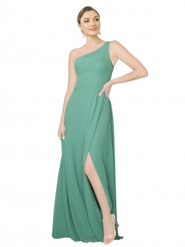Affordable One Shoulder Asymmetric Chiffon Bridesmaid Dress with Pockets UK