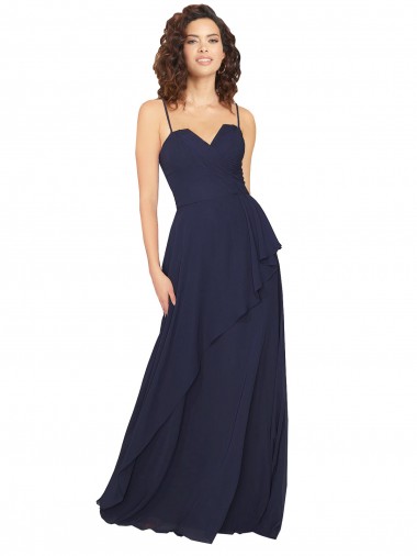 Affordable Ruffled Skirt Low Back Long Chiffon Bridesmaid Dress UK