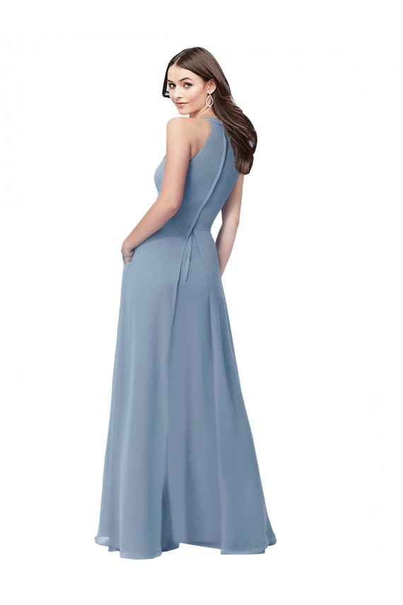 Affordable Halter High Neck Chiffon Dress with Sash UK
