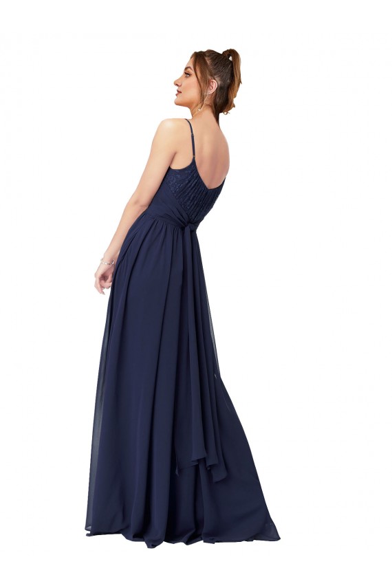 Affordable Long Chantilly Lace and Ruched Chiffon Bridesmaid Dress UK