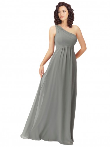 Affordable Embroidered One Shoulder Chiffon Bridesmaid Dress UK