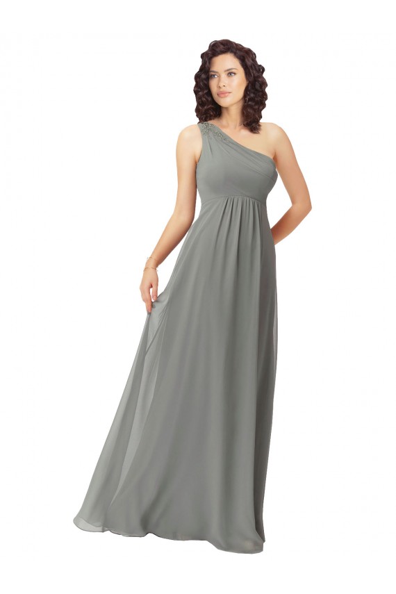 Affordable Embroidered One Shoulder Chiffon Bridesmaid Dress UK