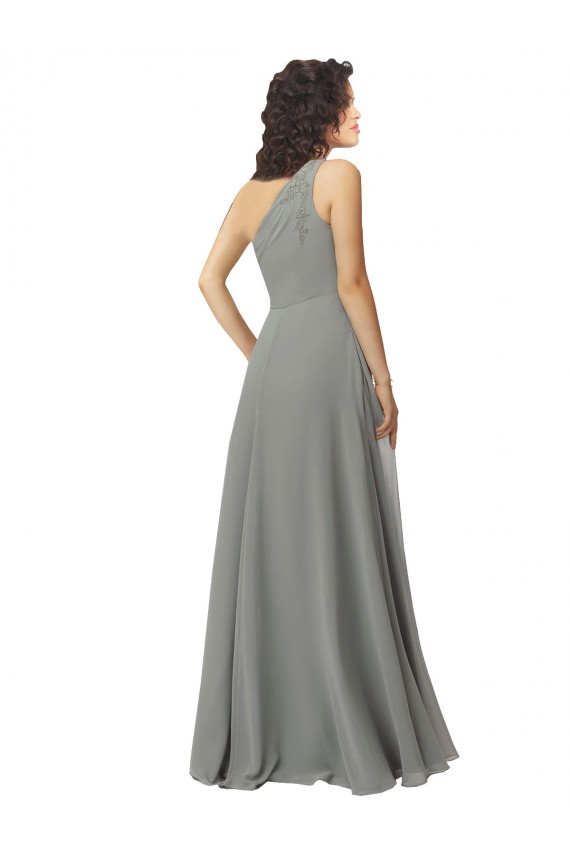 Affordable Embroidered One Shoulder Chiffon Bridesmaid Dress UK