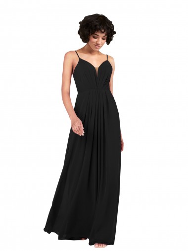 Affordable Simple V-Neckline Chiffon Bridesmaid Dress with Pleated Skirt UK