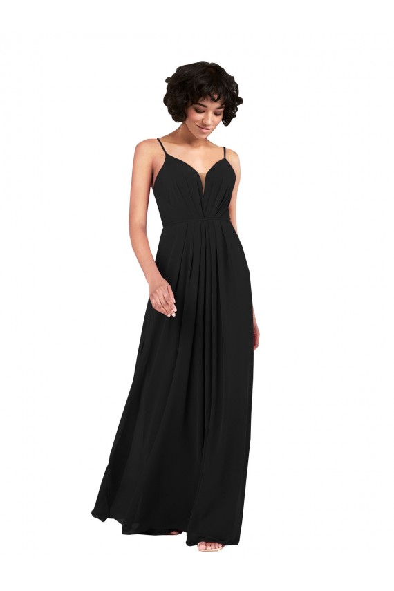 Affordable Simple V-Neckline Chiffon Bridesmaid Dress with Pleated Skirt UK