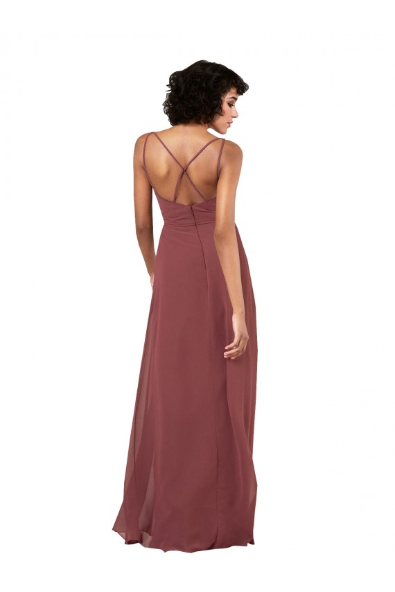 Affordable Simple V-Neckline Chiffon Bridesmaid Dress with Pleated Skirt UK