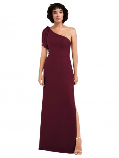 Affordable One Shoulder Chiffon Bridesmaid Dress with Skirt Slit and Accent Strap UK