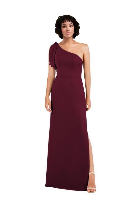 Affordable One Shoulder Chiffon Bridesmaid Dress with Skirt Slit and Accent Strap UK